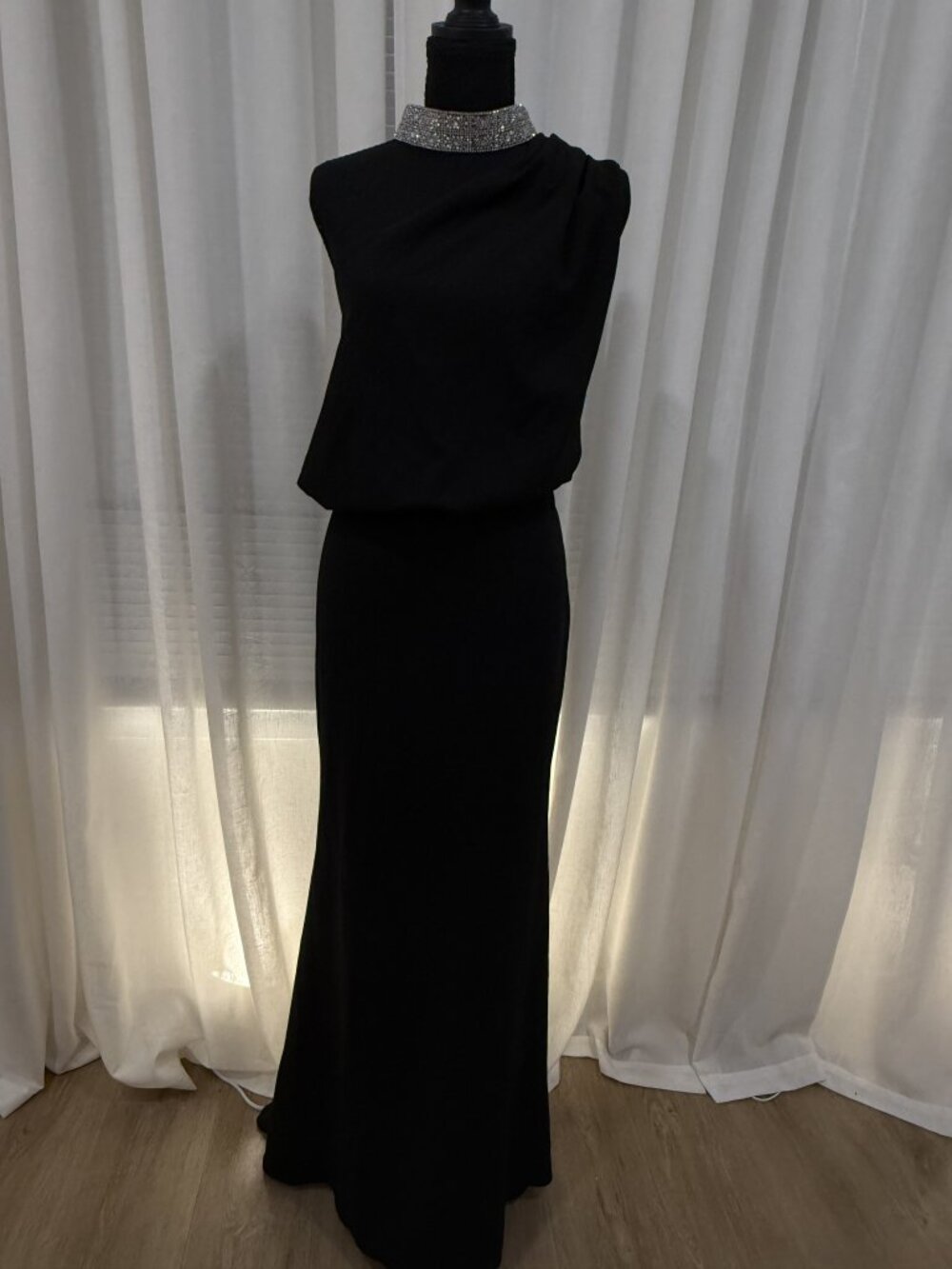 Betsy & Adam- Crystal Mock Neck One-Shoulder Gown- WORN ONCE NEVER ALTERED
